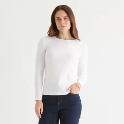 Liz Claiborne Womens Crew Neck Long Sleeve T-Shirt