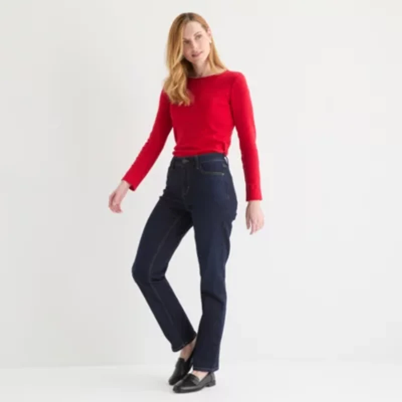 Liz Claiborne Womens High Rise Straight Leg Jean