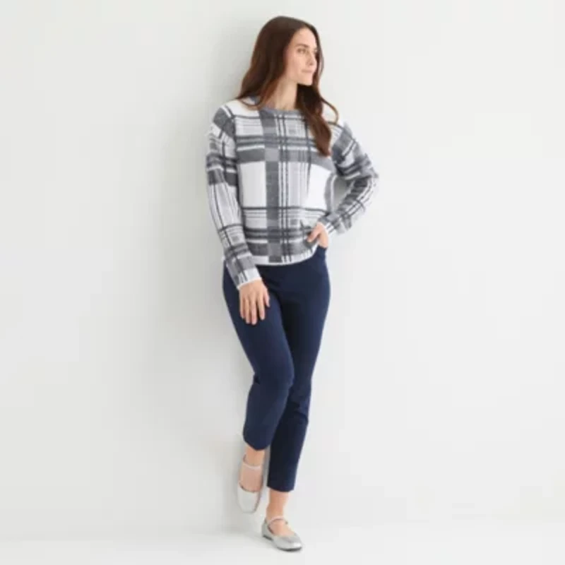 Liz Claiborne Womens Crew Neck Long Sleeve Pullover Sweater