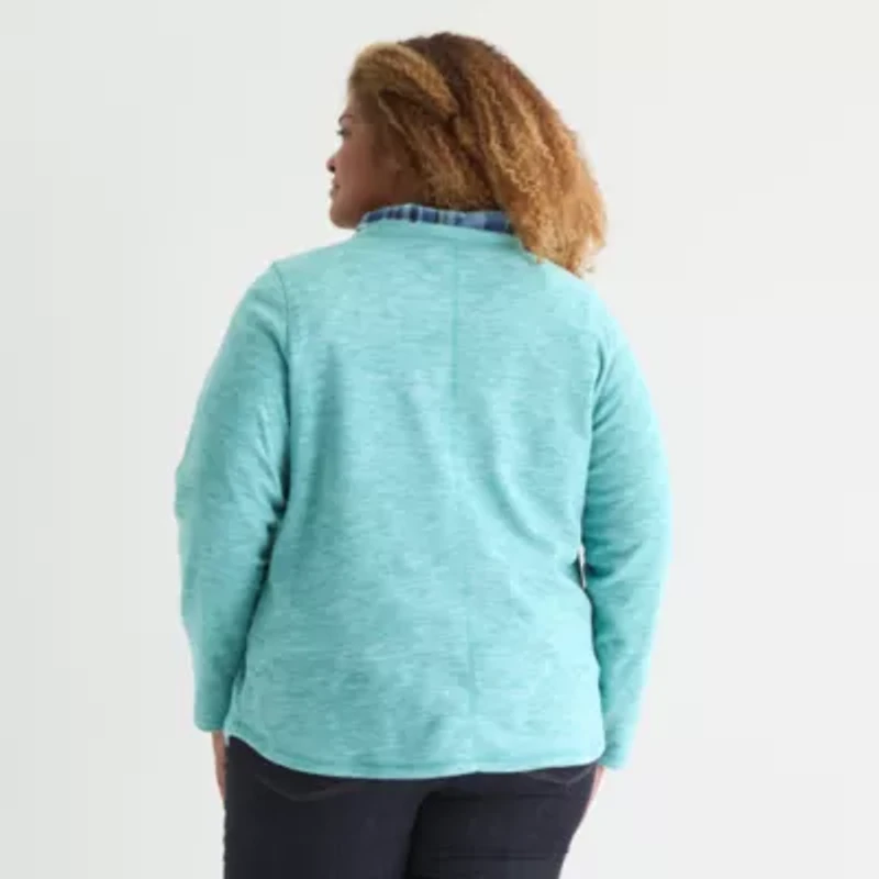 St. John's Bay Womens Polar Fleece V Neck Long Sleeve Plus Sweatshirt