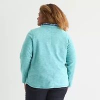 St. John's Bay Womens Polar Fleece V Neck Long Sleeve Plus Sweatshirt
