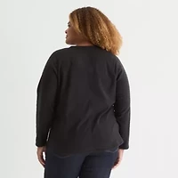 St. John's Bay Womens Polar Fleece V Neck Long Sleeve Plus Sweatshirt