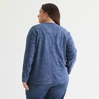 St. John's Bay Womens Polar Fleece V Neck Long Sleeve Plus Sweatshirt