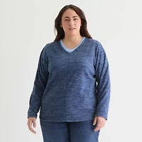 St. John's Bay Womens Polar Fleece V Neck Long Sleeve Plus Sweatshirt