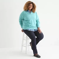 St. John's Bay Womens Polar Fleece V Neck Long Sleeve Plus Sweatshirt