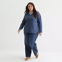 St. John's Bay Womens Polar Fleece V Neck Long Sleeve Plus Sweatshirt