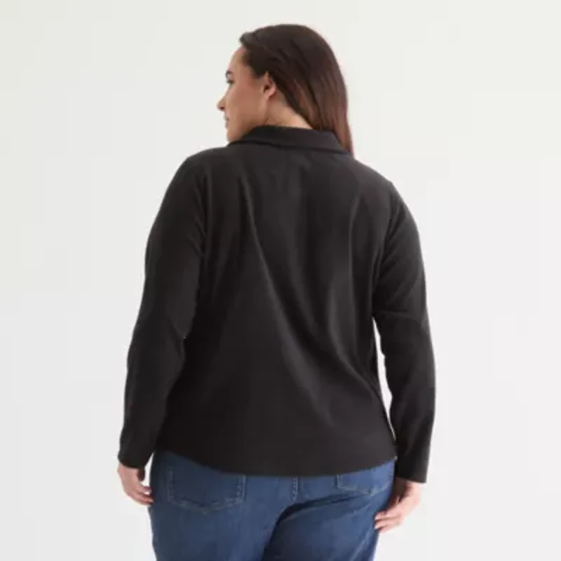 St. John's Bay Womens 1/4 Zip Polar Fleece Long Sleeve Plus Sweatshirt