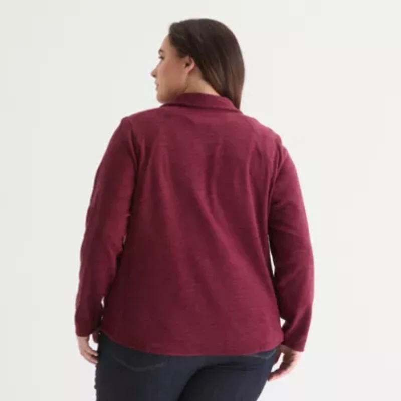 St. John's Bay Womens 1/4 Zip Polar Fleece Long Sleeve Plus Sweatshirt