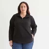 St. John's Bay Womens 1/4 Zip Polar Fleece Long Sleeve Plus Sweatshirt