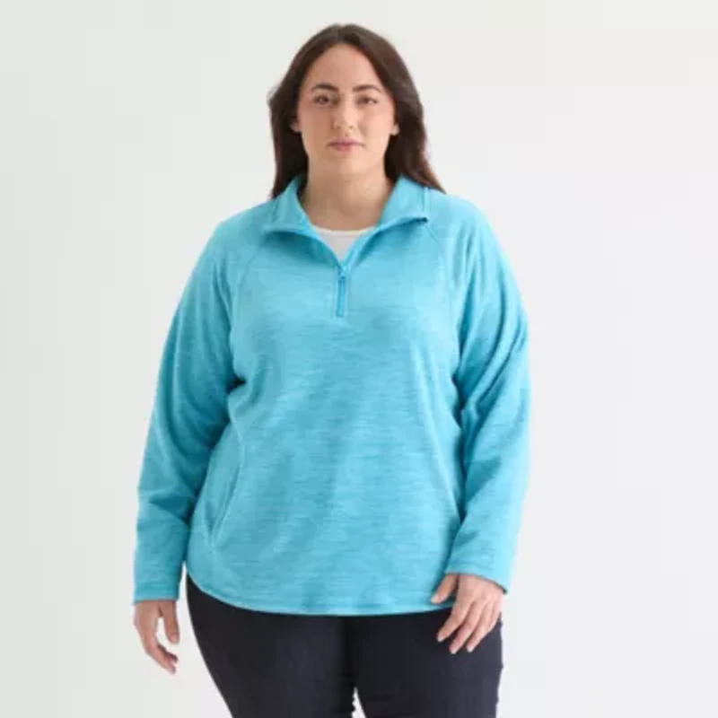 St. John's Bay Womens 1/4 Zip Polar Fleece Long Sleeve Plus Sweatshirt
