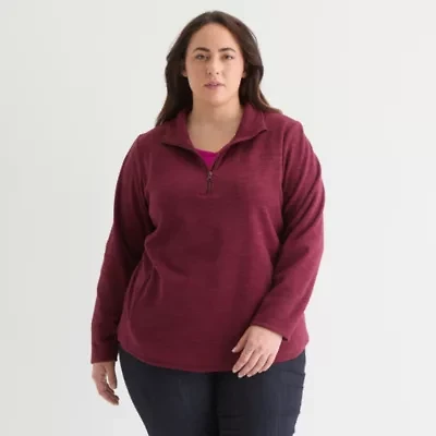 St. John's Bay Womens 1/4 Zip Polar Fleece Long Sleeve Plus Sweatshirt