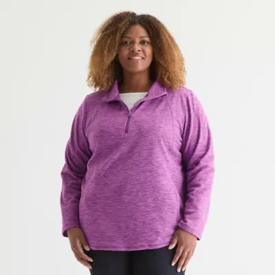 St. John's Bay Womens 1/4 Zip Polar Fleece Long Sleeve Plus Sweatshirt