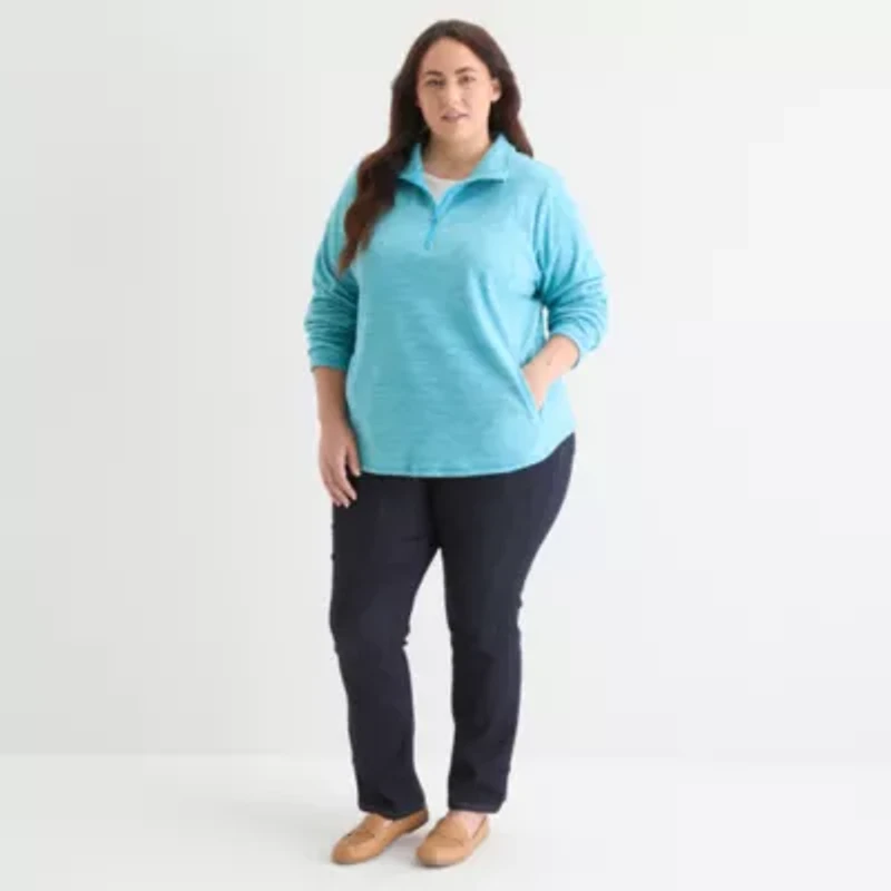 St. John's Bay Womens 1/4 Zip Polar Fleece Long Sleeve Plus Sweatshirt