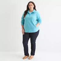 St. John's Bay Womens 1/4 Zip Polar Fleece Long Sleeve Plus Sweatshirt