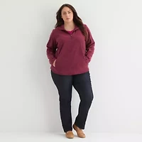 St. John's Bay Womens 1/4 Zip Polar Fleece Long Sleeve Plus Sweatshirt