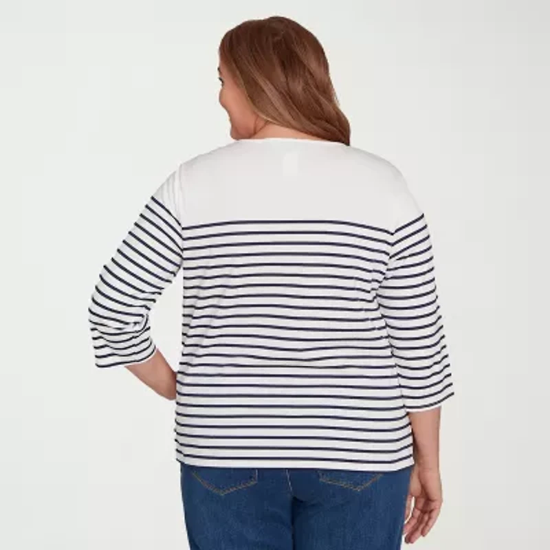 Alfred Dunner Classics Womens Plus Crew Neck 3/4 Sleeve T-Shirt