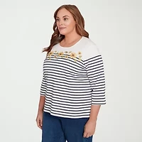 Alfred Dunner Classics Womens Plus Crew Neck 3/4 Sleeve T-Shirt