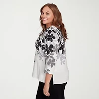 Alfred Dunner Classics Womens Crew Neck 3/4 Sleeve Plus T-Shirt