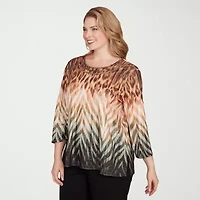 Alfred Dunner Classics Womens Crew Neck 3/4 Sleeve Plus T-Shirt