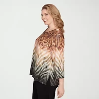 Alfred Dunner Classics Womens Crew Neck 3/4 Sleeve Plus T-Shirt