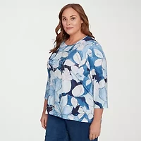 Alfred Dunner Classics Womens Plus Crew Neck 3/4 Sleeve T-Shirt