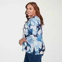 Alfred Dunner Classics Womens Plus Crew Neck 3/4 Sleeve T-Shirt