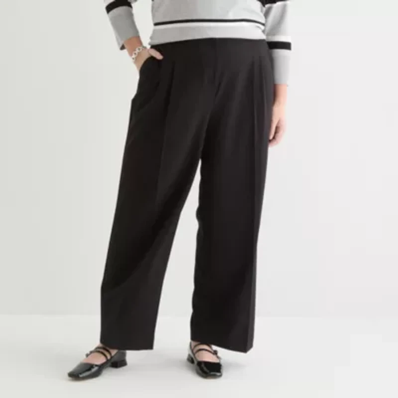 Liz Claiborne Womens Wide Leg Mid Rise Plus Trouser