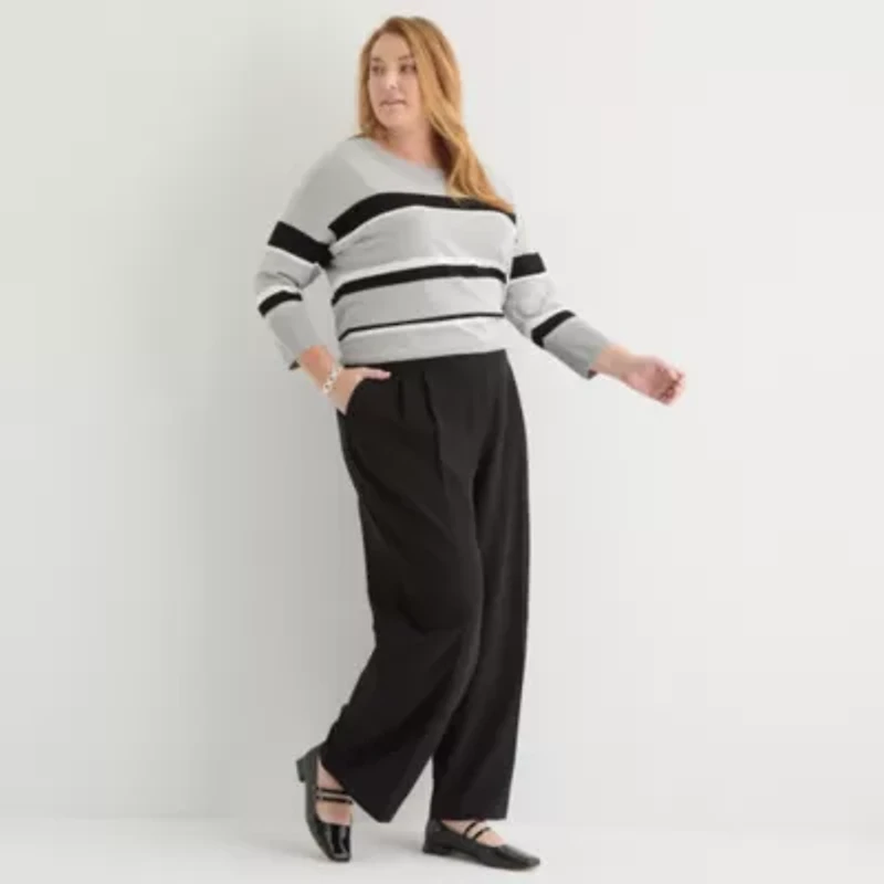 Liz Claiborne Womens Wide Leg Mid Rise Plus Trouser