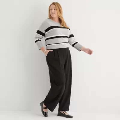 Liz Claiborne Womens Wide Leg Mid Rise Plus Trouser