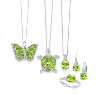 Genuine Peridot & White Topaz Turtle Pendant Necklace