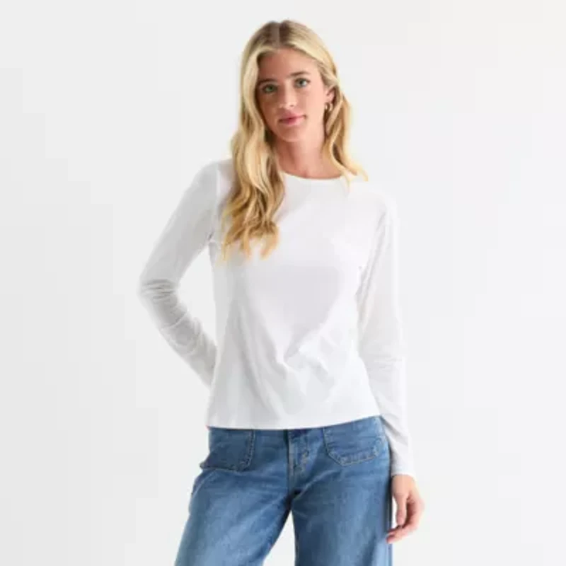 a.n.a Womens Tall Round Neck Long Sleeve T-Shirt