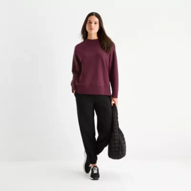 Xersion Womens Oversized Super Soft Fleece Crewneck Sweatshirt Tall