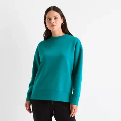 Xersion Womens Oversized Super Soft Fleece Crewneck Sweatshirt Tall