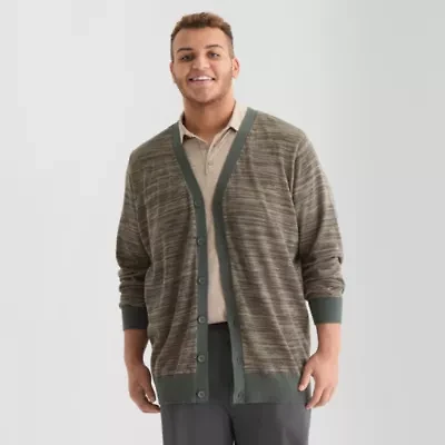 Stylus Mens V Neck Long Sleeve Button Open Front Big and Tall Cardigan