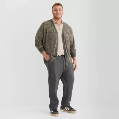 Stylus Mens V Neck Long Sleeve Button Open Front Big and Tall Cardigan