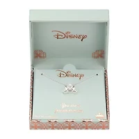 Disney Classics Womens Crystal Pure Silver Over Brass Crown 18 Inch Pendant Necklace