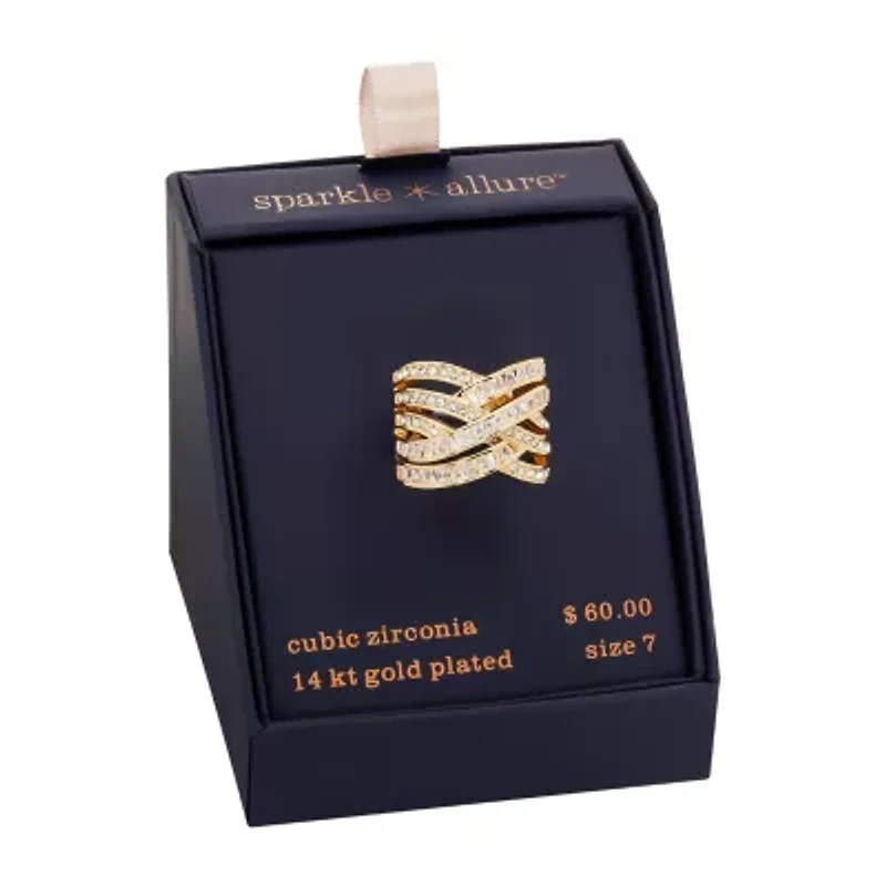 Sparkle Allure Womens Cubic Zirconia 14K Gold Over Brass Crossover Cocktail Ring