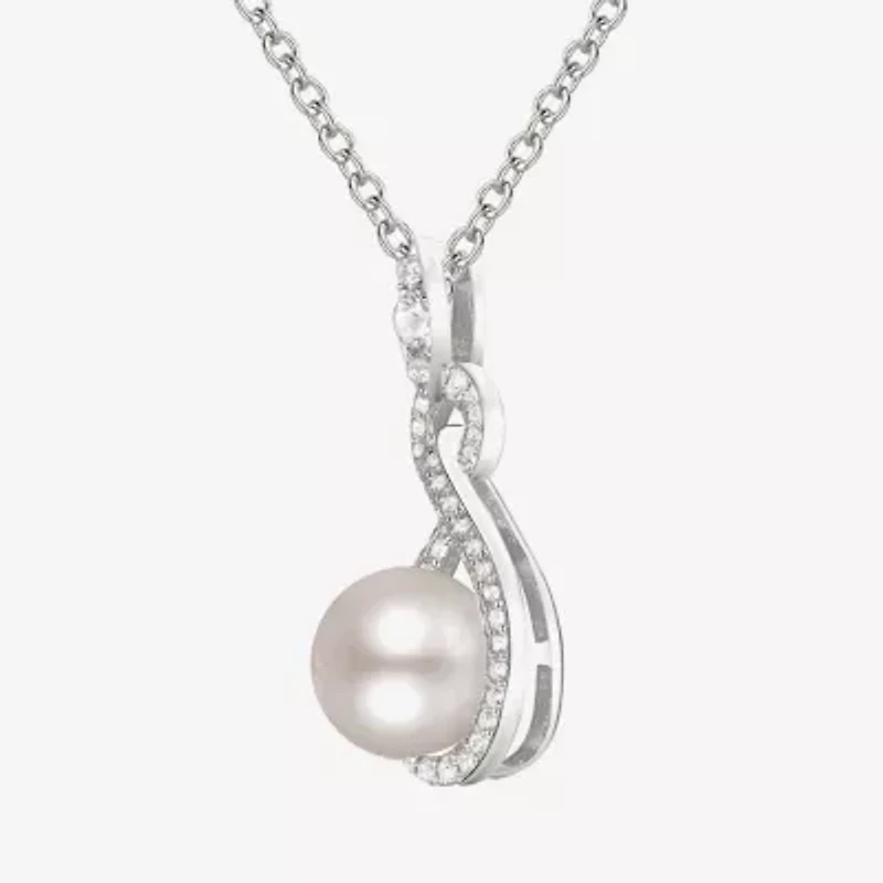 Womens White Cultured Freshwater Pearl Sterling Silver 18 Inch Pendant Necklace