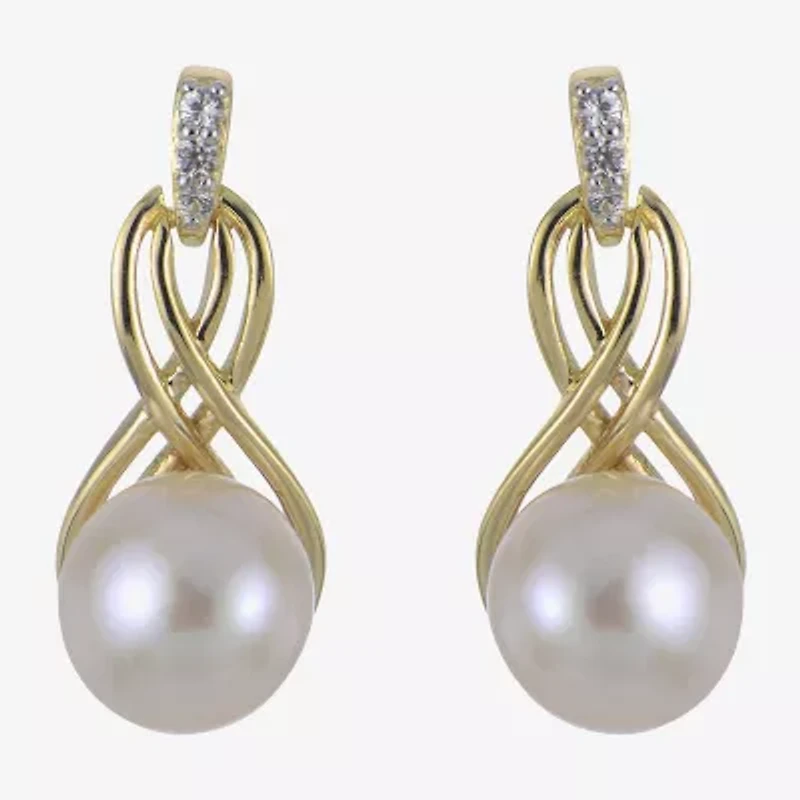Womens White Cultured Freshwater Pearl 14K Gold Over Silver Drop Earrings
