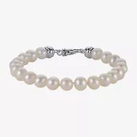 Womens White Cultured Freshwater Pearl Sterling Silver Strand Bracelet