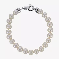 Womens White Cultured Freshwater Pearl Sterling Silver Strand Bracelet