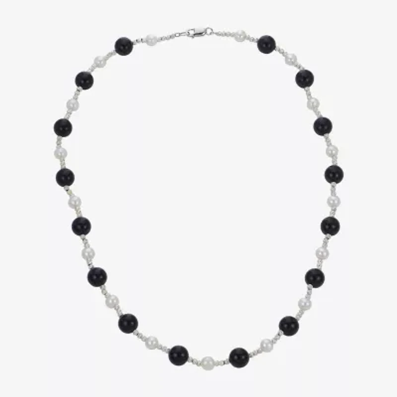 Womens Black Onyx Sterling Silver Strand Necklace