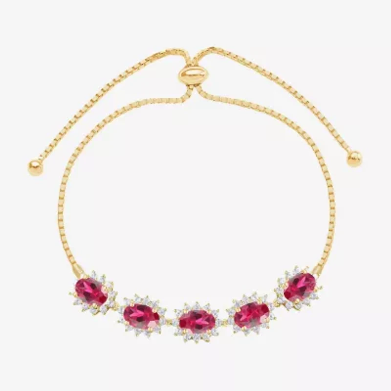 Gemstone 14K Gold Over Silver Oval Bolo Bracelet