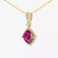 Womens Lab Created Red Ruby 14K Gold Over Silver Cushion 18 Inch Pendant Necklace