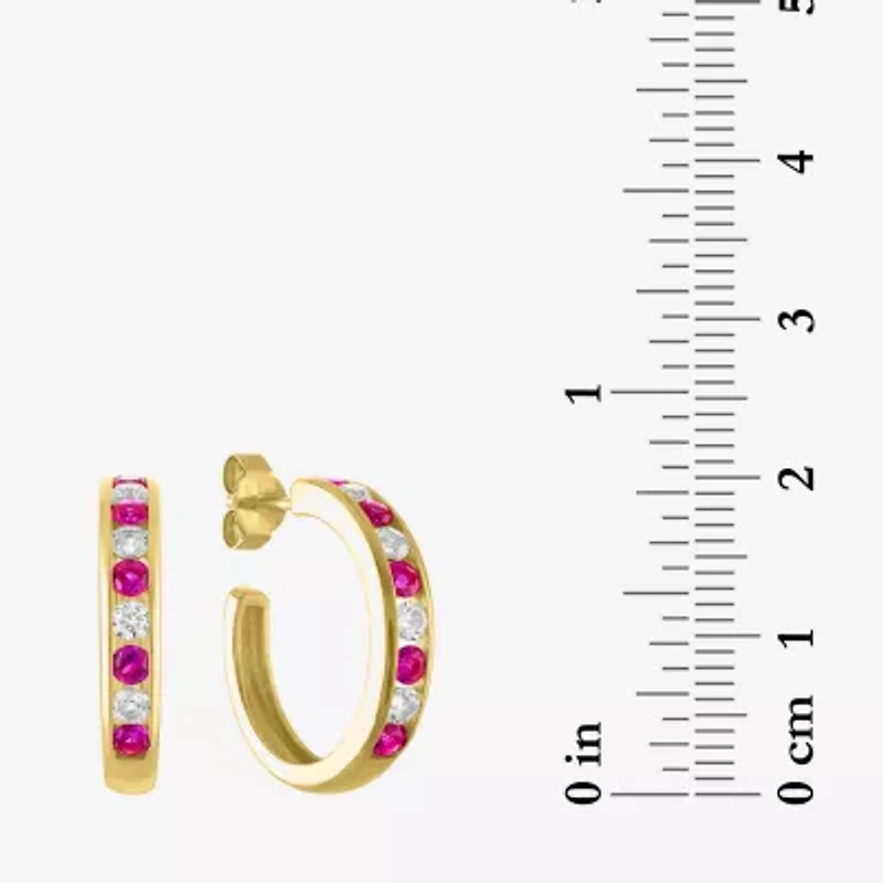 Lab Created Gemstone 14K Gold Over Silver 20mm Hoop Earrings