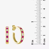 Lab Created Gemstone 14K Gold Over Silver 20mm Hoop Earrings