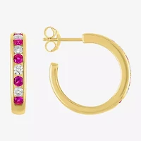 Lab Created Gemstone 14K Gold Over Silver 20mm Hoop Earrings