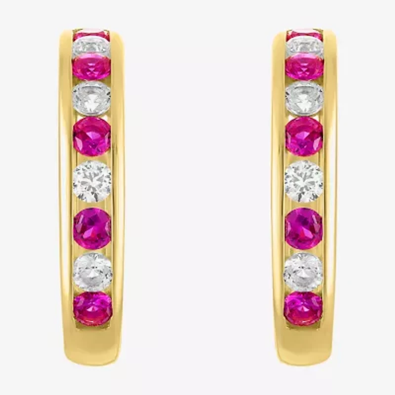 Lab Created Gemstone 14K Gold Over Silver 20mm Hoop Earrings