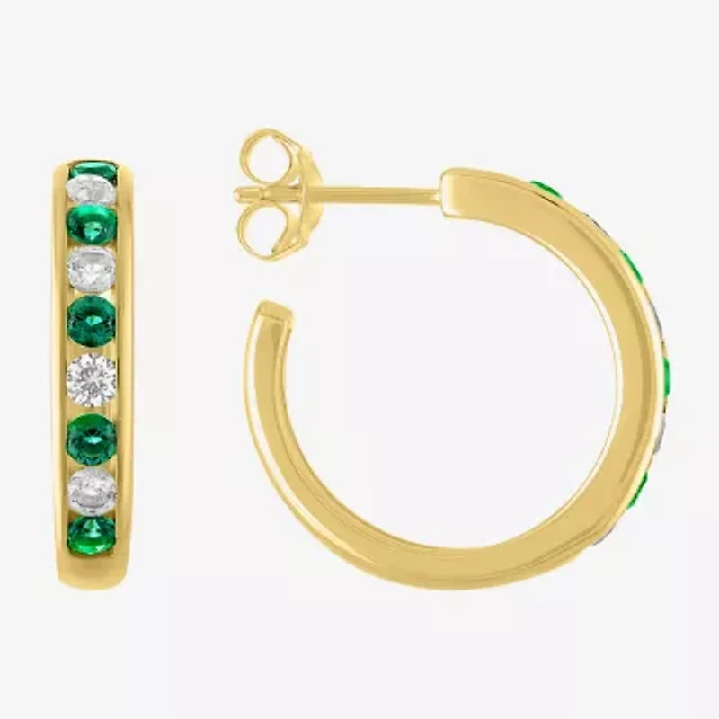 Lab Created Gemstone 14K Gold Over Silver 20mm Hoop Earrings