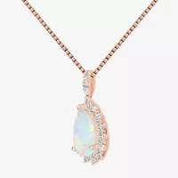 Womens Lab Created White Opal 14K Rose Gold Over Silver 18 Inch Pendant Necklace